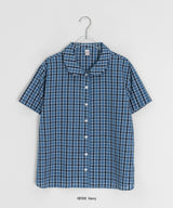 26SS★ [BAONHAUS] Krunen Linen Check Short Sleeve Shirt Blouse