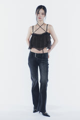 VERA BELTED BOOT-CUT DENIM black