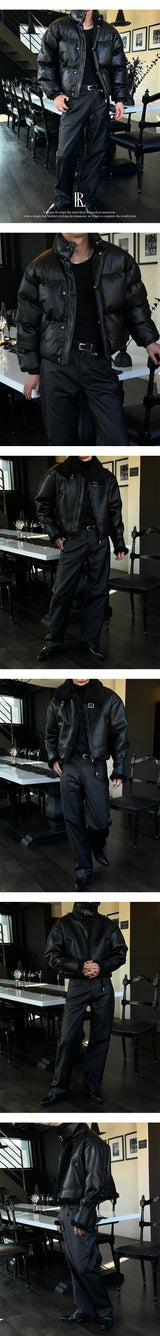 [Unisex] Coating leather wide pants