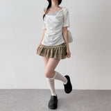 Coloring frill cancan mini skirt *Underpants internal hip mood 💫 low-rise skirt (2 colors)