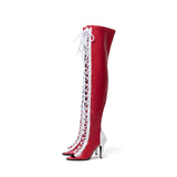 Thigh High Shoelace Point Boots Heel(Red)
