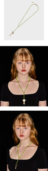  KEY & BEADS NECKLACE (LIME GREEN)
