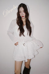 White Hood Pullover Belt One-Piece Dress Top