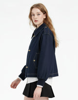 Nova Gold Button Short Denim Blouson Jacket