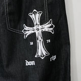 Cross Printing Denim Pants