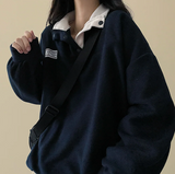 Sung high neck color scheme snap tab fleece anorak sweatshirt
