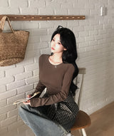 [Bellidmade/5color]リナ ラウンドネック リブ ロングスリーブ Tシャツ