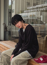 トップツートーンレイヤードヘンリーネックロングスリーブTシャツ