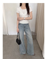 French-Inspired Lace Panel Lace-Up T-Shirt