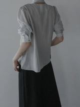 Noir Unbalance Button Scarf Blouse