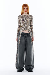 YEEL SIDE CUBIC DENIM PANTS GREY