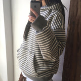 Koyu Button Stripe Warmer Hooded T-shirt