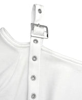 レターアンバランスベルトワンショルダーオフショルダーTシャツ