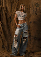 Mother See Through Floral Lace Top