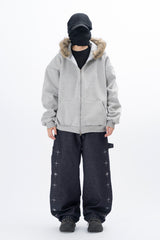 Lenore Raccoon Fur Fleece Hooded Zip-Up