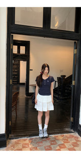 Short Sleeve Button Slim Ribbed Short Sleeve Tee