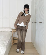 STITCH WOOL KNIT CROP CARDIGAN