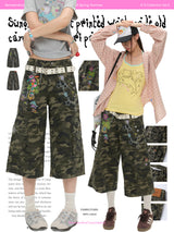 BETWEENANDx sunonebird Collaboration Summer American Retro Printed Camouflage Pants Women's Seven Leg Pants