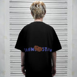 フェイクナット ステイン ロゴブラックボクシー オーバーサイズ Tシャツ