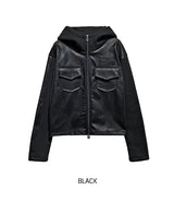 [LANARCH] Noble Leather Pocket Hooded Zip-Up