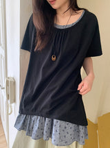 Haril Leaf Shirring Layered Sleeveless Blouse Midi One Piece