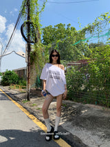 Barcode unbuttoned shoulder loose fit tee