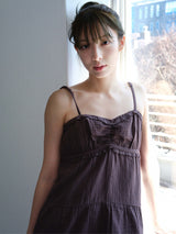 Boho Shirring Mini Dress (Brown)