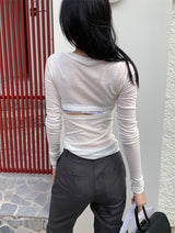 SLIM CUT OUT V NECK SLEEVE (2COLOR)
