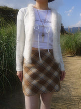 HIGHTEEN WOOL CHECK MINI SKIRT (BROWN)