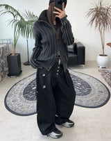 Terry Pigment Ribbed Knit Zip-Up