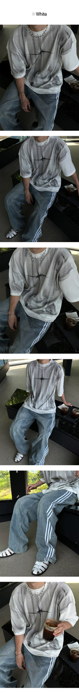 [UNISEX] Dirty washing star half t-shirts (2color)
