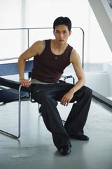 High ribbed logo sleeveless(Brown)
