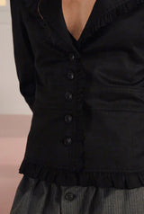 Button frill jacket - black  