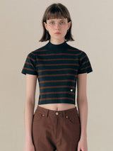 HALF NECK STRIPE KNIT NAVY