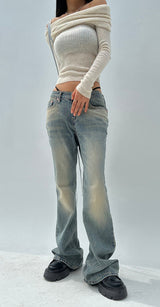 COFFEE BEAN LOOSE-FIT SEMI-WIDE YELLOW LIGHT BLUE BOOTCUT