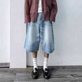 ウォッシュドデニムワイドレッグショーツ