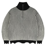 カッティングコントラストハーフジップアップニット
