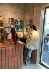 Ivory Poodle Fur Ribbon Half Coat
