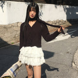 Pobo suede velvet lace cancan mini skirt