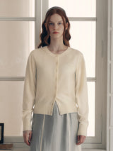 CASHMERE BLENDED BASIC CARDIGAN LEMON