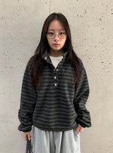 ペタンズブラッシュハイネックボーダー裏起毛スウェットシャツ