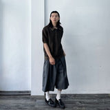 Muted Grid Knit Short Sleeve Top