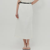 LOGO PLATE MIDI SKIRT [WHITE]