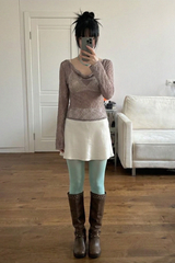 COWL-NECK LACE TOP (MOCHA)