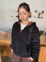 Kistilo Check Half Zip-Up Fleece Hoodie