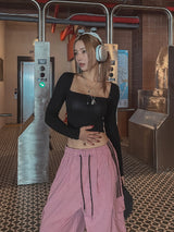 エッグスクエアボタンクロップスリーブ
