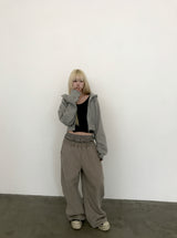 [FLEECE]クリスタルドットクロップドフードジップアップ
