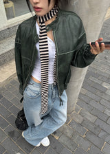 NON COLLAR LEATHER JACKET