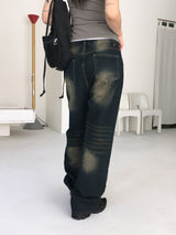 Rosen Washed Denim Long Wide Pants