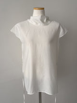 Tie-neck Strap Cap Sleeve Blouse